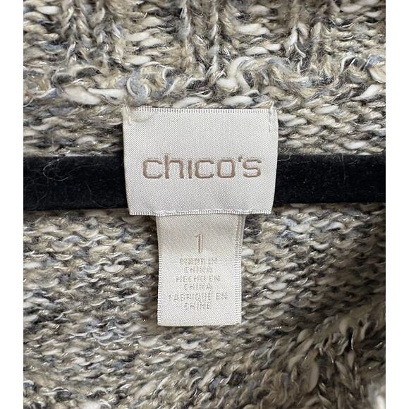 Chico’s Women’s Size 1 (M) Gray/Beige Marled Fringe Knit Sweater Off Shoulder - Picture 3 of 5